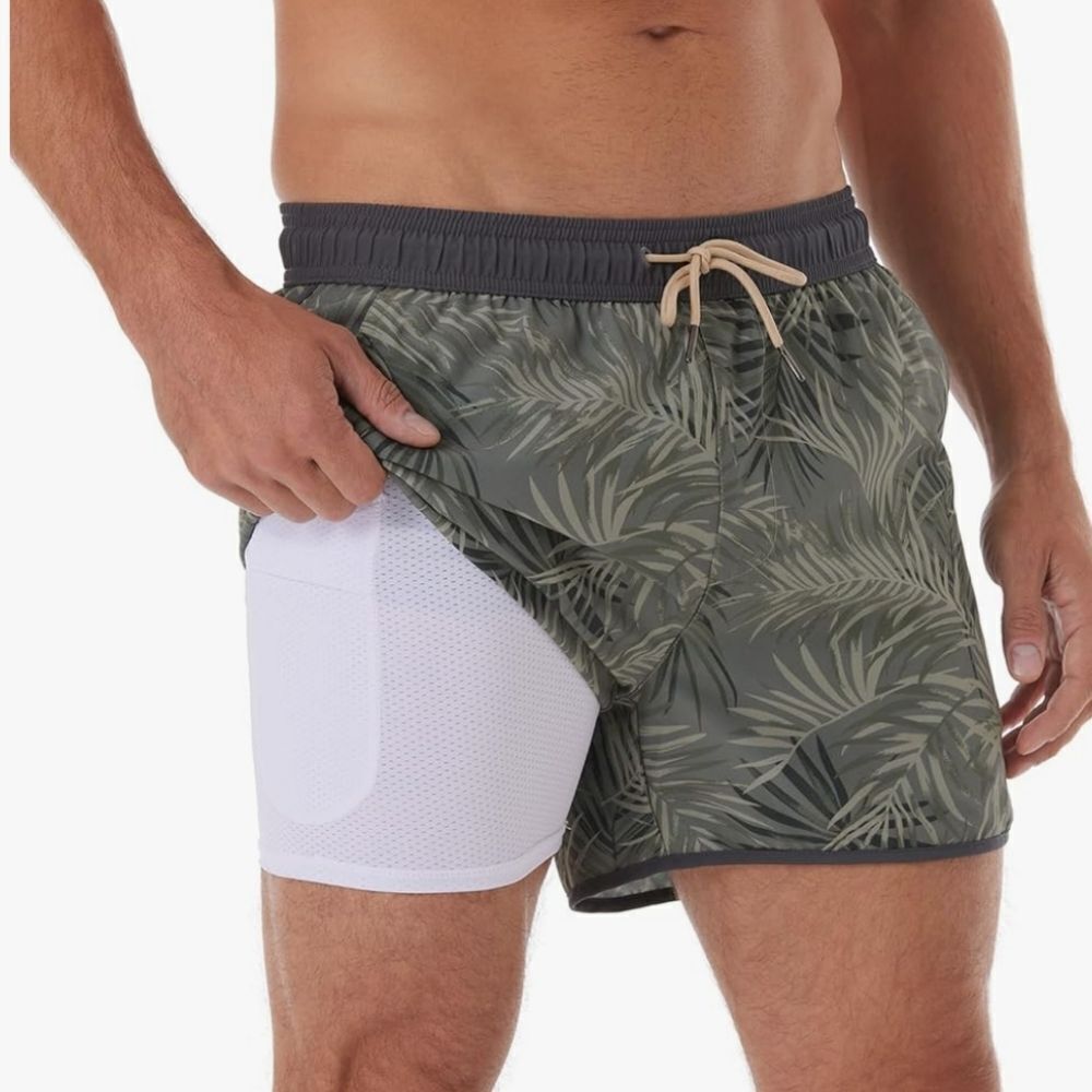 NWT Men's Lined Swim Trunks Pockets Palm Print 🌴